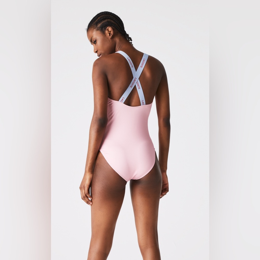Lacoste WOMEN'S CROCODILE PRINT AND CRISS-CROSSED STRAPS SWIMSUIT - Picture 3 of 6